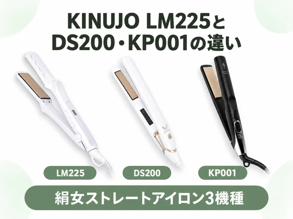 KINUJOのストレートアイロンLM225・DS200・KP001の違いを解説する記事のアイキャッチ