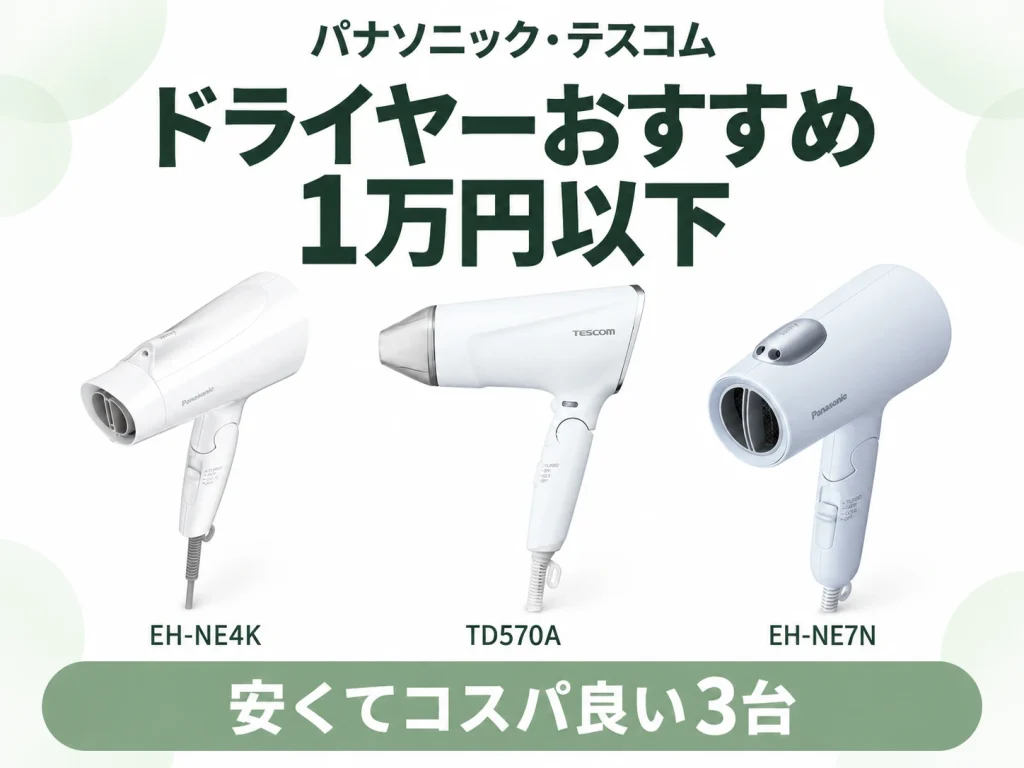 1万円以下で買えるおすすめのドライヤーを比較する記事のアイキャッチ